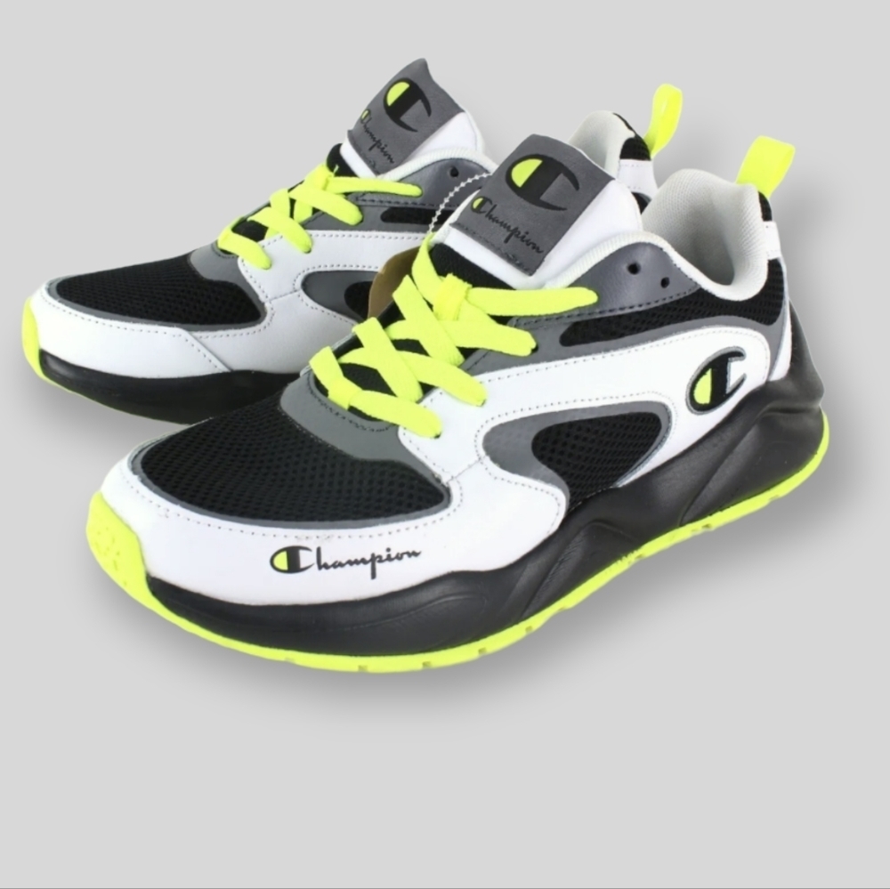 𝅺champion Men's Sneakers Shoes Size 9 and 9.5 Retro Black -Green Logo Champion